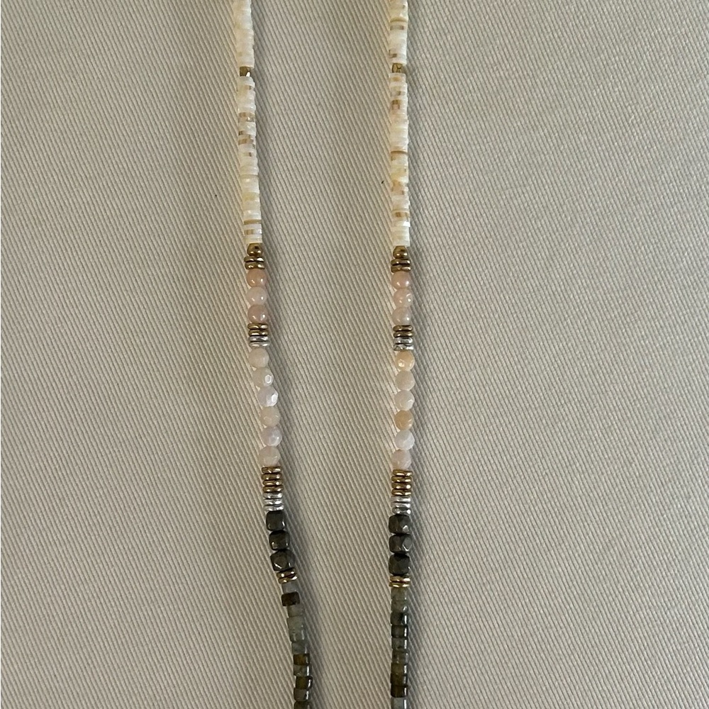 Delicate Multi-Bead Women's Necklace in Cream and Blush & green. 18 inches